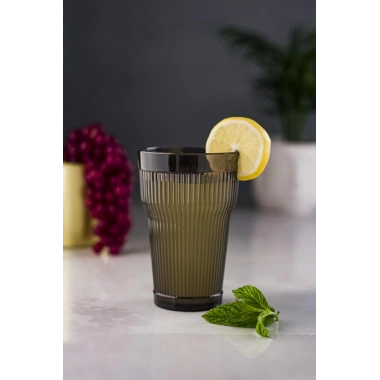 Akrilik Füme Tekli Uzun Bardak & Su Meşrubat Bardağı 400 ml ( Cam Değildir )