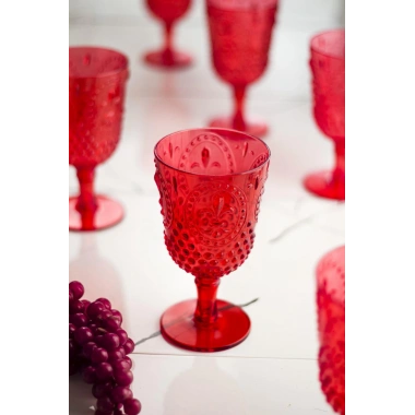 Akrilik Kırmızı Tekli Kadeh & Su Meşrubat Kahve Yanı Bardağı 450 ml ( Cam Değildir )