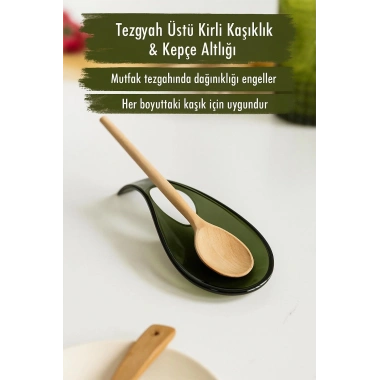 Akrilik Koyu Yeşil Tezgah Üstü Kirli Kaşıklık & Kepçe Altlığı