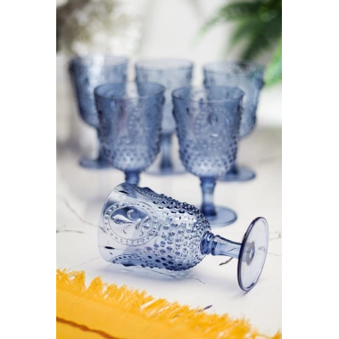 Akrilik Lacivert 6lı Kadeh & Su Meşrubat Kahve Yanı Bardağı 450 ml ( Cam Değildir )