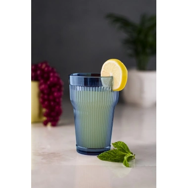 Akrilik Lacivert Tekli Uzun Bardak & Su Meşrubat Bardağı 400 ml ( Cam Değildir )