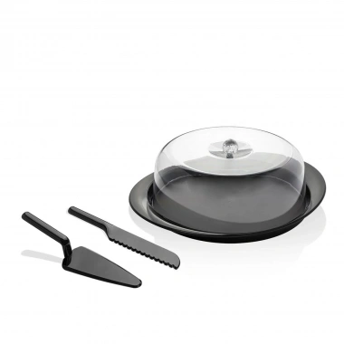 Akrilik Mat Siyah Kek Fanusu ve Servis Seti - 33 x 39 x 14 cm