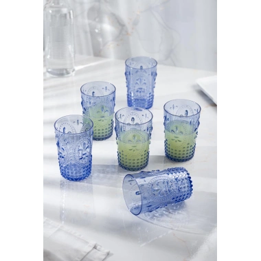 Akrilik Mavi 6lı Kısa Bardak & Su Meşrubat Kahve Yanı Bardağı 400 ml ( Cam Değildir )