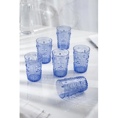 Akrilik Mavi 6lı Kısa Bardak & Su Meşrubat Kahve Yanı Bardağı 400 ml ( Cam Değildir )