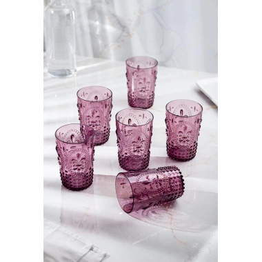 Akrilik Mürdüm 6lı Kısa Bardak & Su Meşrubat Kahve Yanı Bardağı 400 ml ( Cam Değildir )