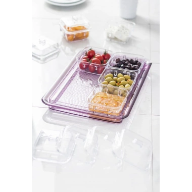 Akrilik Mürdüm 6’lı Kapaklı Kahvaltılık Kahvaltı Seti & Saklama Kabı (Cam Değildir)