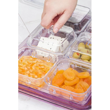 Akrilik Mürdüm 6’lı Kapaklı Kahvaltılık Kahvaltı Seti & Saklama Kabı (Cam Değildir)