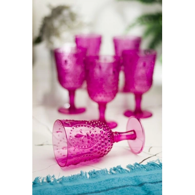 Akrilik Pembe 6lı Kadeh & Su Meşrubat Kahve Yanı Bardağı 450 ml ( Cam Değildir )