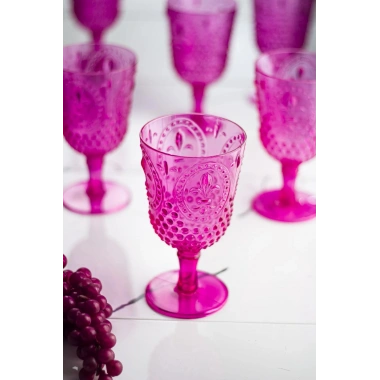 Akrilik Pembe 6lı Kadeh & Su Meşrubat Kahve Yanı Bardağı 450 ml ( Cam Değildir )