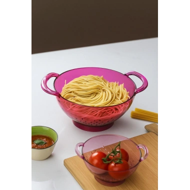 Akrilik Pembe Makarna Süzgeçi & Sebze Meyve Süzgeçi