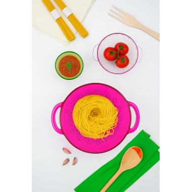 Akrilik Pembe Makarna Süzgeçi & Sebze Meyve Süzgeçi