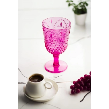 Akrilik Pembe Tekli Kadeh & Su Meşrubat Kahve Yanı Bardağı 450 ml ( Cam Değildir )