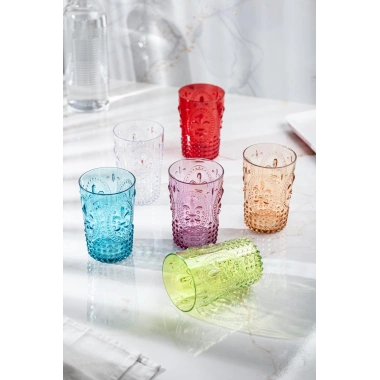 Akrilik Renkli 6lı Kısa Bardak & Su Meşrubat Kahve Yanı Bardağı 400 ml ( Cam Değildir )