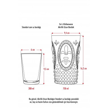 Akrilik Şeffaf 6lı Uzun Bardak & Su Meşrubat Bardağı 750 ml ( Büyük Boy & Cam Değildir )