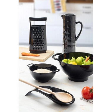 Akrilik Siyah 5 Parça Sürahi & Rende & Süzgeç & Mini Süzgeç & Kaşıklık & Mutfak Çeyiz Seti