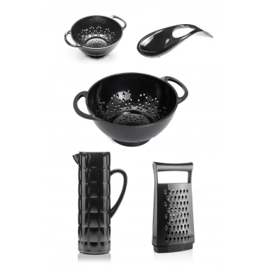 Akrilik Siyah 5 Parça Sürahi & Rende & Süzgeç & Mini Süzgeç & Kaşıklık & Mutfak Çeyiz Seti