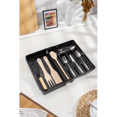 Akrilik Siyah Ayarlanabilir Çekmece İçi Kaşıklık & Çekmece İçi Organizeri (35*28*5 / 35*44*5)