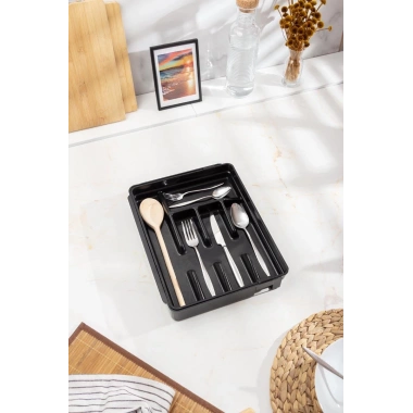 Akrilik Siyah Ayarlanabilir Çekmece İçi Kaşıklık & Çekmece İçi Organizeri (35*28*5 / 35*44*5)