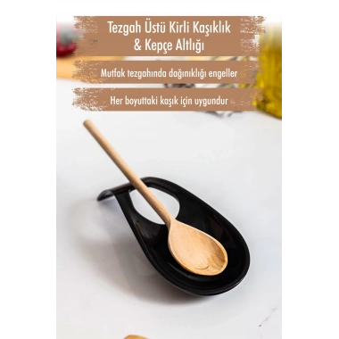 Akrilik Siyah Tezgah Üstü Kirli Kaşıklık & Kepçe Altlığı