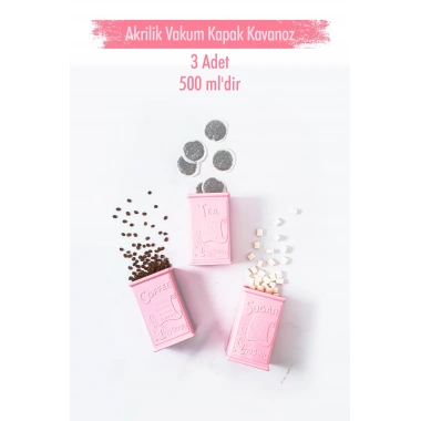 Akrilik Soft Pembe Şeker Kahve Çay Kavanozu 500 Ml (Vakum Kapak )