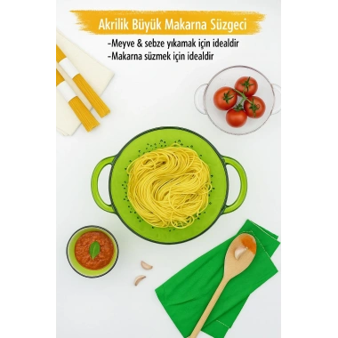 Akrilik Yeşil Makarna Süzgeçi & Sebze Meyve Süzgeçi