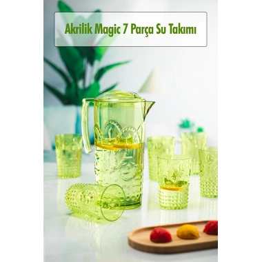 Akrilik Yeşil Sürahi 2,3 lt Ve 6lı & Su Meşrubat Kahve Yanı Bardağı 400 ml Seti ( Cam Değildir )