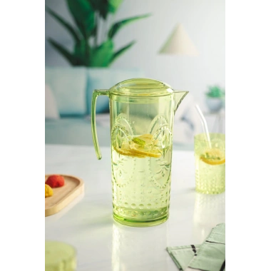 Akrilik Yeşil Sürahi 2,3 lt Ve 6lı & Su Meşrubat Kahve Yanı Bardağı 400 ml Seti ( Cam Değildir )