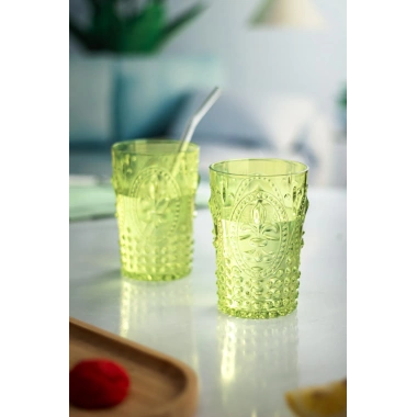 Akrilik Yeşil Sürahi 2,3 lt Ve 6lı & Su Meşrubat Kahve Yanı Bardağı 400 ml Seti ( Cam Değildir )