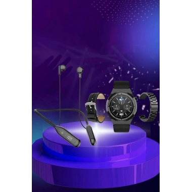 Alarm ve Titreşim Özellikli Akıllı Saat ve Mikrofonlu Kablolu Bluetooth Kulaklık 60 Saat
