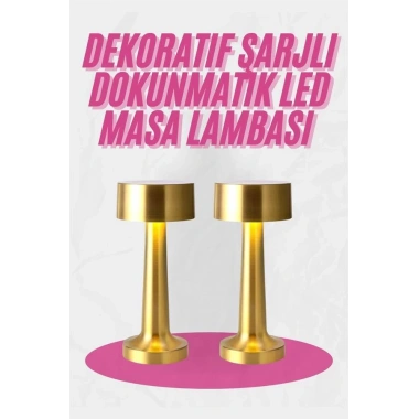 Altın Rengi Masa ve Gece Lambası Dokunmatik Şarjlı Masa Lambası