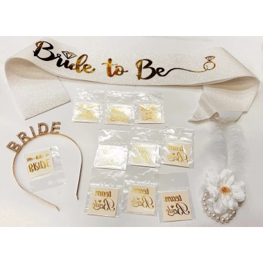 Altın Renk Bride Partisi Taç Kuşak Dövme Bileklik Seti Full 13 Parça