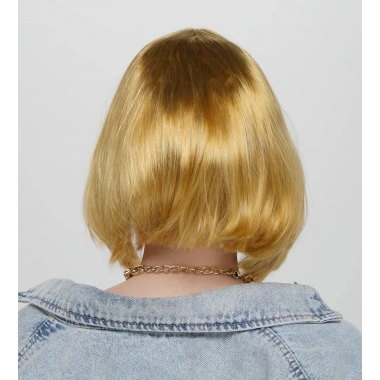 Altın Renk Düz Kesim Küt Parti Peruğu Kısa Takma Saç