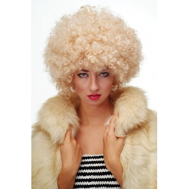 Altın Renk Kıvırcık Afro Bonus Peruk Saç Parti Peruğu Platin Gold