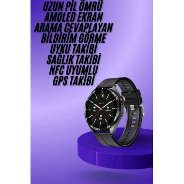 Amoled Ekran 3 Kordonlu Akıllı Saat 5.0 Bluetooth Bağlantılı Android ve İOS Uyumlu
