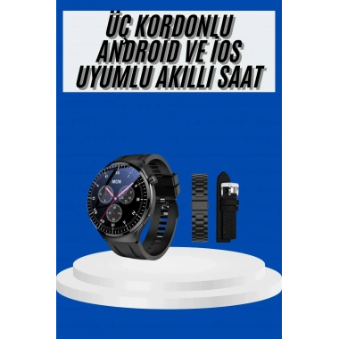 Amoled Ekran Akıllı Saat Üç Kordonlu İOS Android Uyumlu