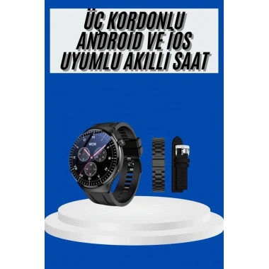 Amoled Ekran Akıllı Saat Üç Kordonlu İOS Android Uyumlu