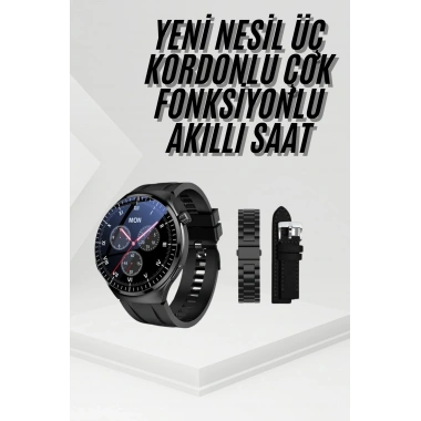 Amoled Ekran Metal Deri Silikon Kordonlu Uyku ve Sağlık Takibi