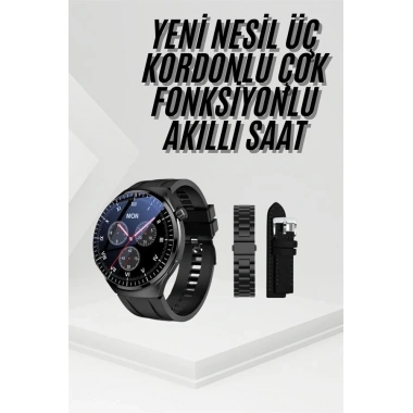 Amoled Ekran Metal Deri Silikon Kordonlu Uyku ve Sağlık Takibi