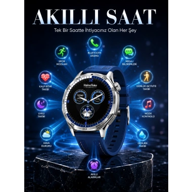 AMOLED Ekranlı Bluetooth Akıllı Saat 3 Kordonlu Uzun Pil Ömürlü
