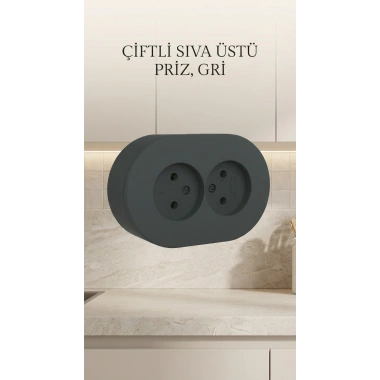 Antrasit Renk Çiftli Sıva Üstü Topraklı Elektrik Priz