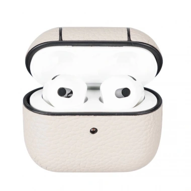 Apple AirPods 3.nesil Uyumlu Deri Kılıf Juni ERC3 Bej