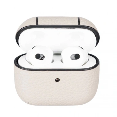 Apple AirPods 3.nesil Uyumlu Deri Kılıf Juni ERC3 Bej