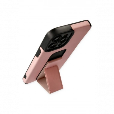 Apple iPhone 12 Pro Max Kılıf Mega Standlı Silikon - Pudra