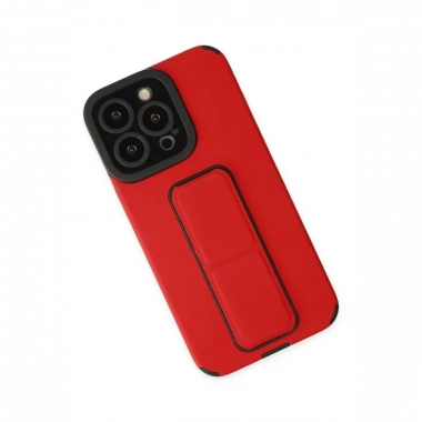 Apple iPhone 13 Pro Max Kılıf Mega Standlı Silikon - Kırmızı