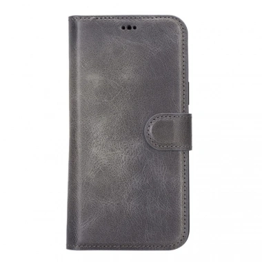 Apple iPhone 14 Plus Uyumlu Deri Cüzdanlı Kılıf MWWN VS4EF Gri