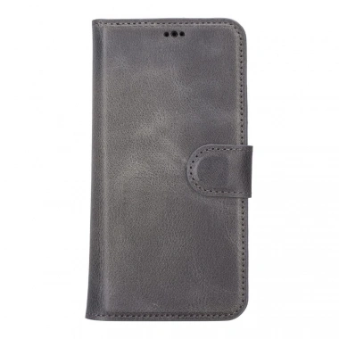 Apple iPhone 14 Pro Uyumlu Deri Cüzdanlı Kılıf MWWN VS4EF Gri