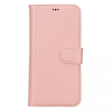 Apple iPhone 15 Pro Max Uyumlu Deri Cüzdanlı Kılıf MWWN NU2 Pembe