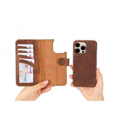 Apple iPhone 15 Pro Uyumlu Deri Cüzdanlı Kılıf F360 G2