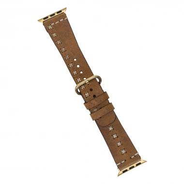 Apple Watch Uyumlu Deri Kordon 42-44-45mm Aqua V18 Taba