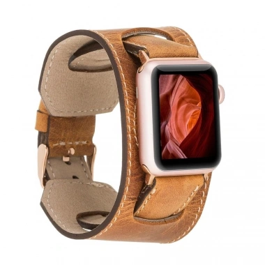 Apple Watch Uyumlu Deri Kordon 42-44-45mm Cuff G19 Taba